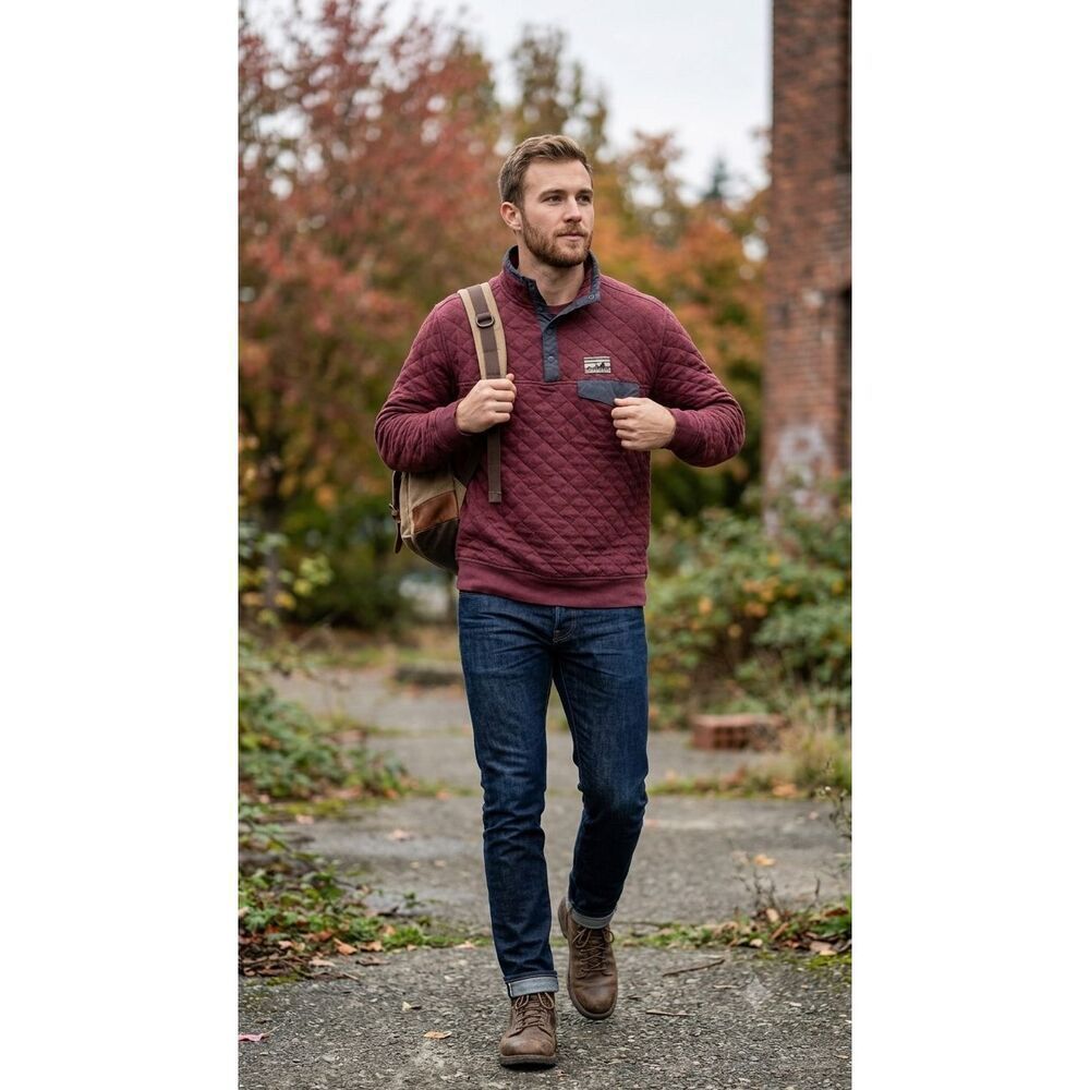 Patagonia Men M Quilted Cotton Snap-T Pullover Oxblood Red Maroon Sweater 25370